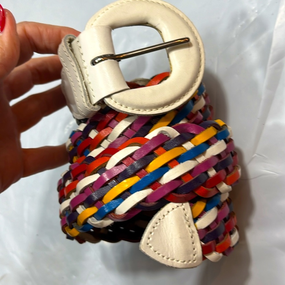 colorful Braided Leather BELT Purple white yellow Rainbow 1.5”w GUATEMALA Small